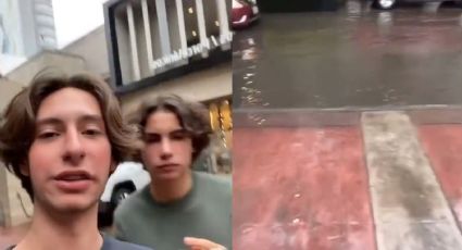VIDEO: Por calles inundadas en la CDMX tras fuerte lluvia, jóvenes culpan al presidente de ¿Polanco?