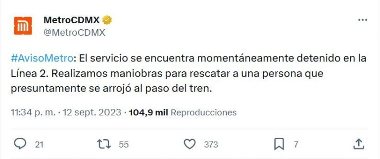 Hombre se arroja a las vías en el Metro