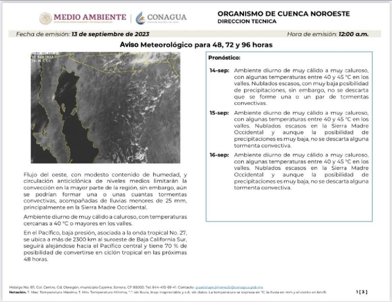 Clima en Sonora para el fin de semana. Foto: Conagua