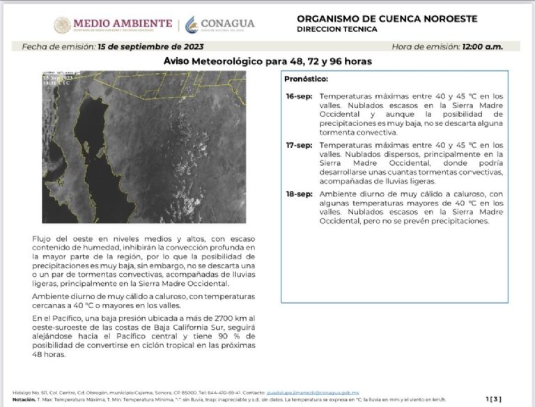 Pronóstico del clima y el tiempo para Sonora. Foto: Conagua