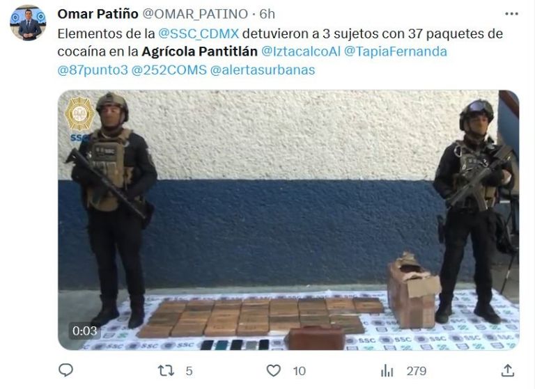 Caen tres con cocaína en CDMX