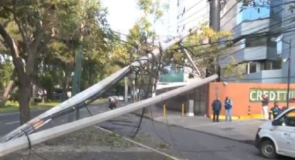 Caos en Periférico Sur tras caída de dos postes de luz sobre la vialidad: Intenso tráfico