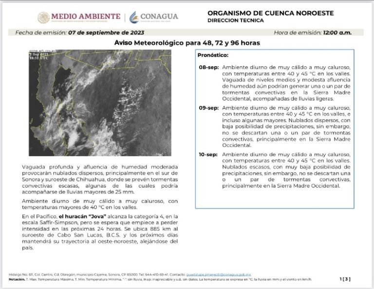 Clima en Sonora para el fin de semana. Foto: Conagua