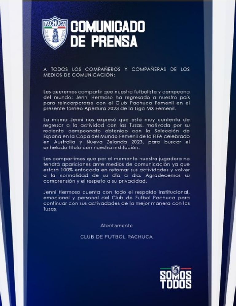 Jenni Hermoso regresa a Pachuca