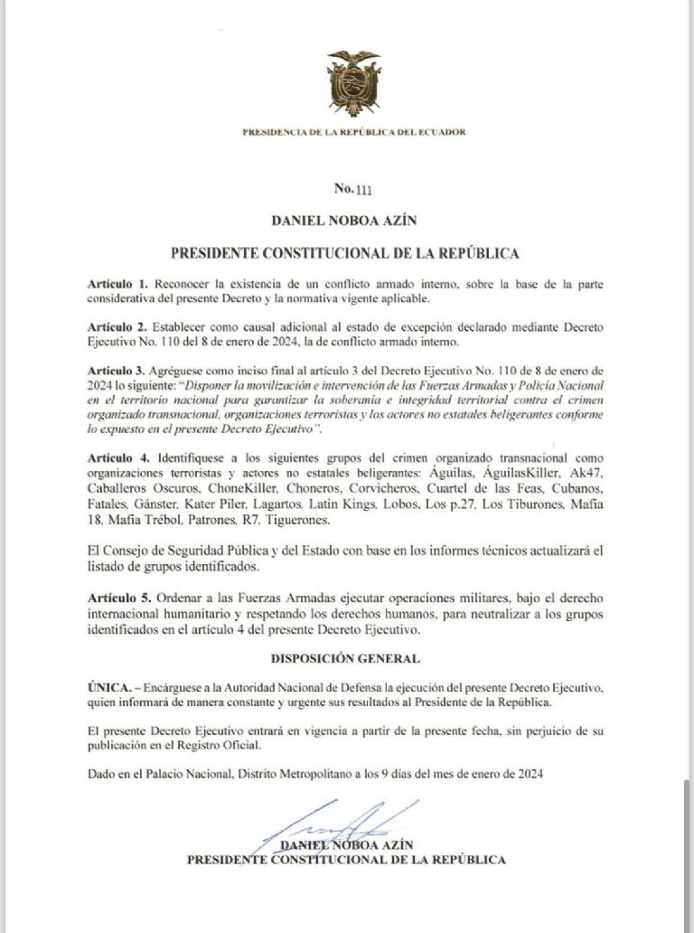 Decreto de Daniel Noboa