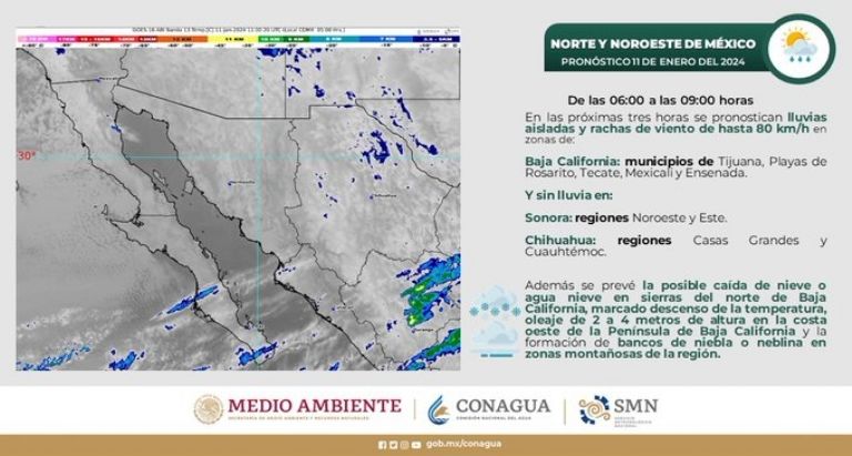 Clima en Sonora para hoy, jueves 11 de enero. Foto: Conagua