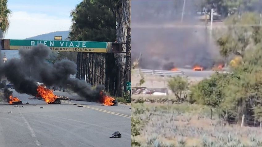 VIDEO: Manifestantes bloquean carretera en Jalisco; hay quema de llantas y un tráiler