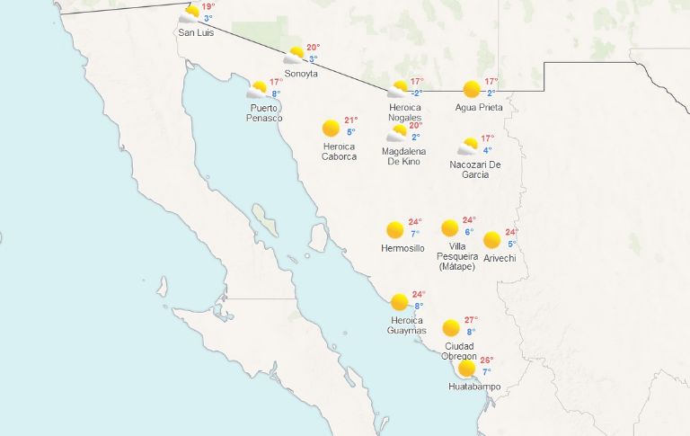 Clima en Sonora para hoy, 13 de enero