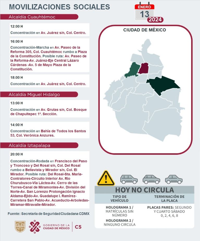 Tráfico en CDMX hoy 13 de enero