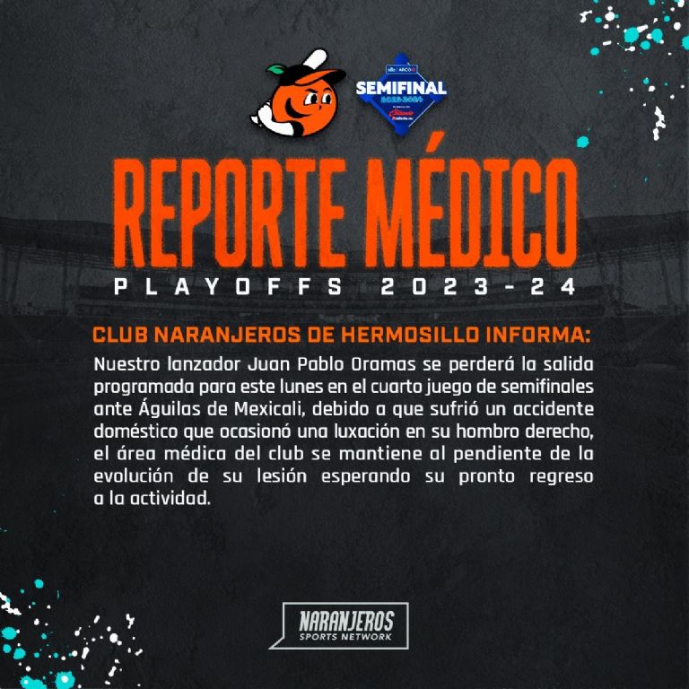 Por accidente doméstico Naranjeros no podrá contar con su pitcher abridor para el juego 4 