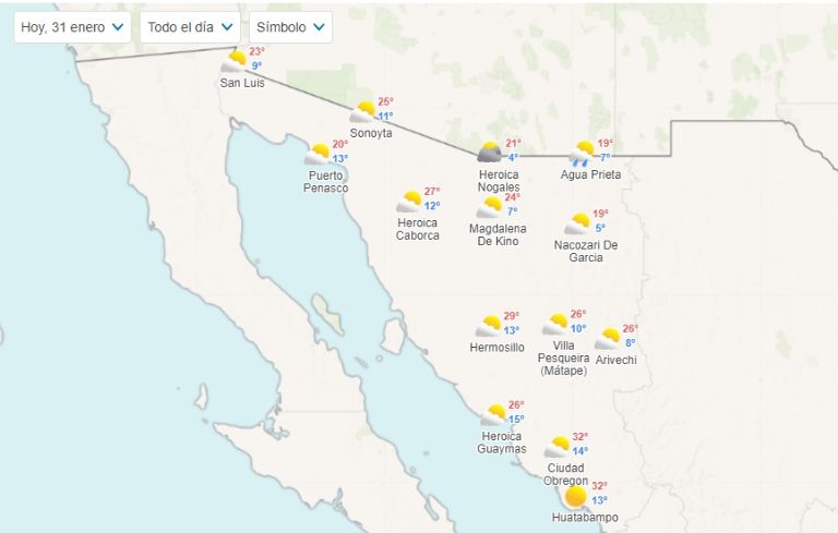 Clima en Sonora de hoy, miércoles 31 de enero. Foto: Meteored