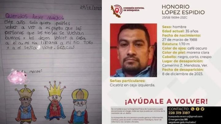 "Quiero volver a ver a mi papito": Niña pide a los Reyes Magos saber de su padre desaparecido