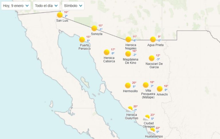 Clima en Sonora para hoy, martes 9 de enero. Foto: Meteored