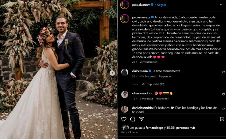 Paco Álvarez manda tierno mensaje a Dulce María por su quinto aniversario