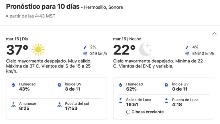 Clima en Hermosillo HOY 15 de octubre. Foto: Conagua