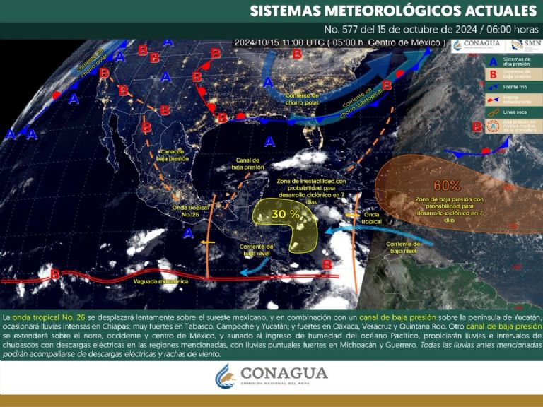 Clima en Sonora para HOY martes 15 de octubre. Foto: Conagua Clima