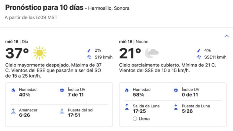 Clima en Hermosillo hoy miércoles 16 de octubre. Foto: Conagua