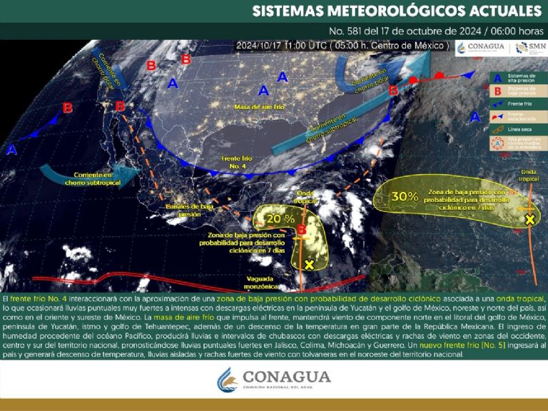 Pronóstico del clima para hoy, jueves 17 de octubre, en México. Foto: Conagua