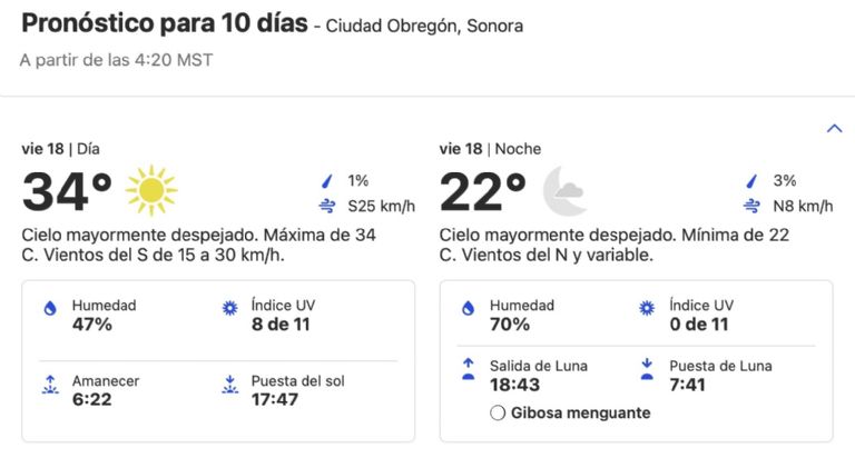Clima en Ciudad Obregón HOY viernes 18 de octubre 2024. Foto: Conagua