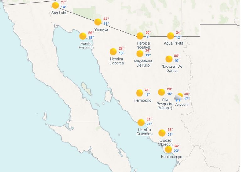 Clima en Sonora HOY 19 de octubre