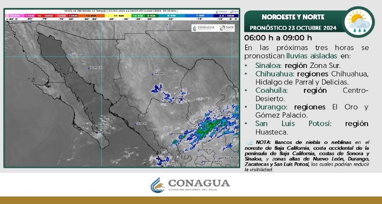 Clima en Sonora hoy miércoles 23 de octubre. Foto: Conagua Clima