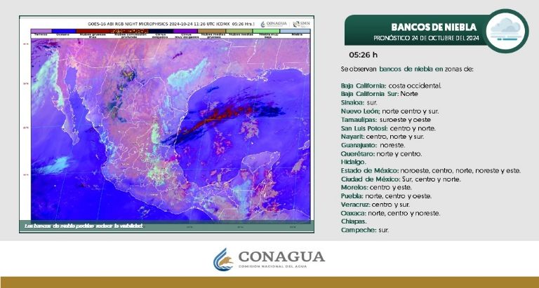 Clima de HOY jueves 24 de octubre 2024. Foto: Conagua