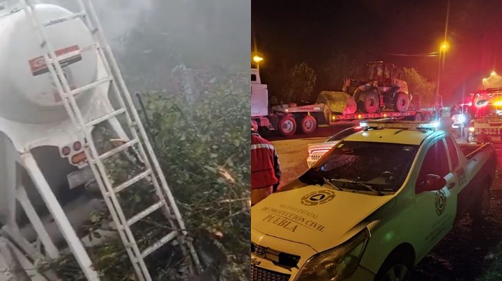 Deslave en autopista de Veracruz-Puebla deja varada a pipa; cierran el paso de la vialidad