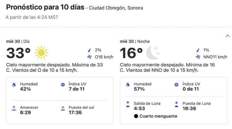 Clima en Ciudad Obregón HOY miércoles 30 de octubre. Foto: Conagua