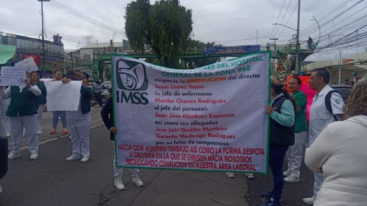 Caos en la Vía Morelos por bloqueo de trabajadores del IMSS frente a la clínica 68