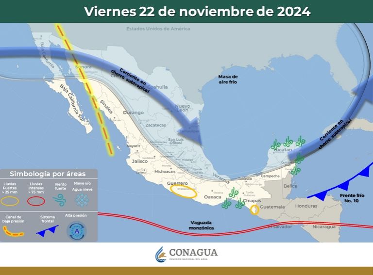 Pronóstico del clima para el viernes 22 de noviembre. Foto: Conagua Clima