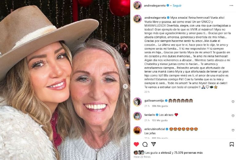 Andrea Legarreta llora la muerte de su exsuegra