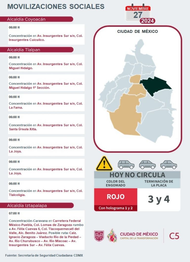 Tráfico en CDMX hoy 27 de noviembre