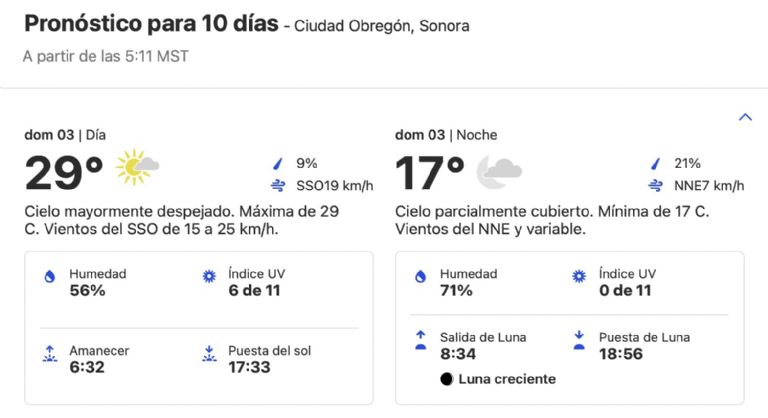 Clima en Ciudad Obregón HOY domingo 3 de noviembre. Foto: Conagua Clima