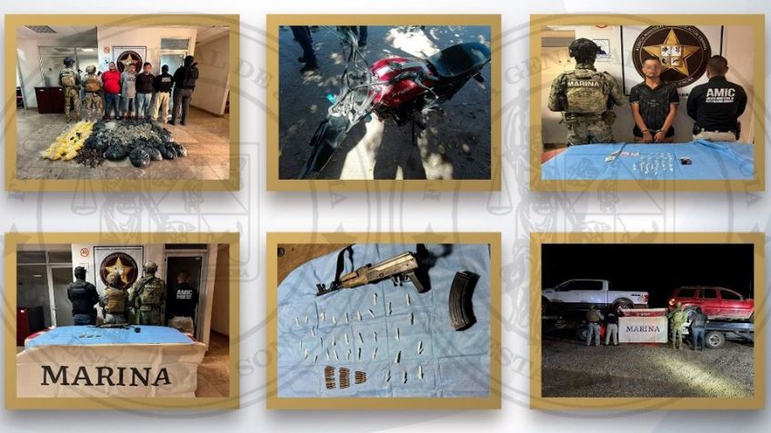 Cuatro personas detenidas y armas, vehículos y narcóticos asegurados en Cajeme y Bácum