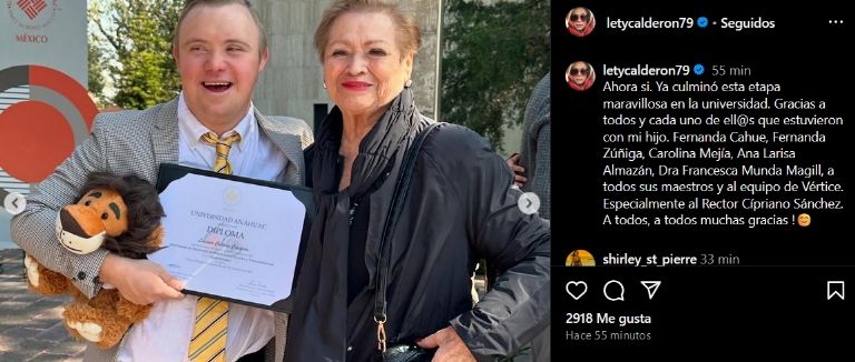 Hijo de Leticia Calderón se titula de la universidad