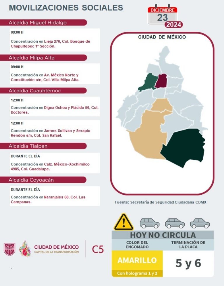 Tráfico en CDMX hoy 23 de diciembre