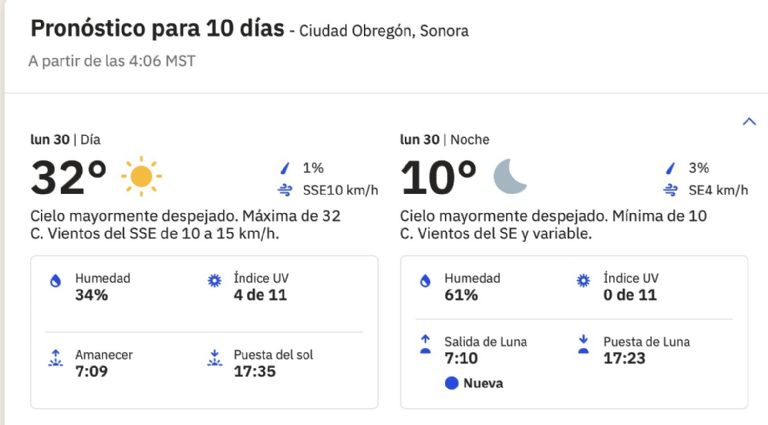Clima en Ciudad Obregón HOY lunes 30 de diciembre 2024. Foto: CAMe