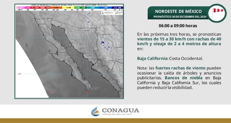 Clima en Sonora HOY lunes 30 de diciembre 2024. Foto: Conagua Clima