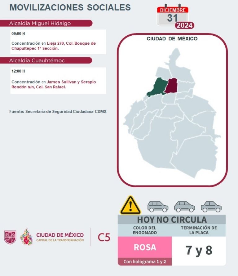 Tráfico en CDMX hoy 31 de diciembre