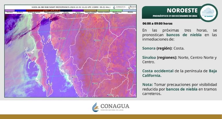 Clima en Sonora para HOY martes 31 de diciembre. Foto: Conagua