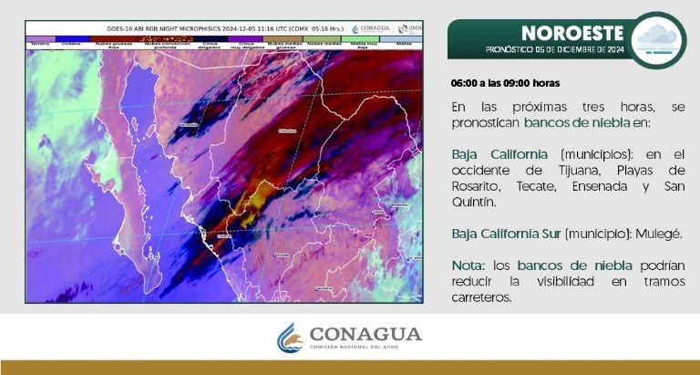 Clima en Sonora para HOY jueves 5 de diciembre. Foto: Conagua Clima