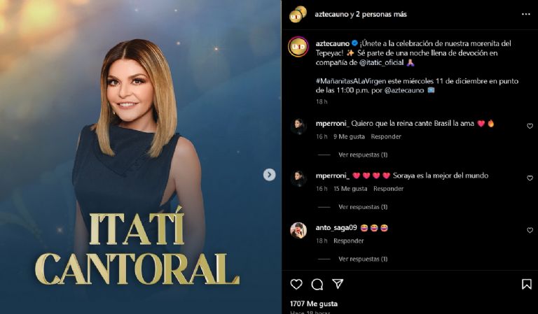 Itatí Cantoral es confirmada para 'Las Mañanitas' de la Virgen