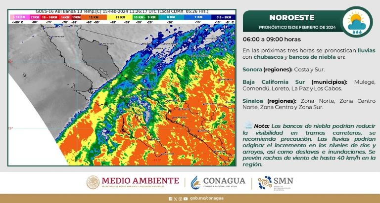 Clima en Sonora de hoy, jueves 15 de febrero. Foto: Conagua