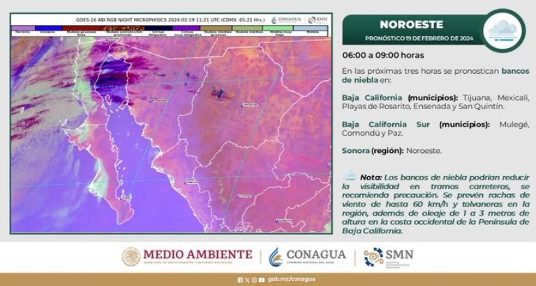 Clima en Sonora para hoy, lunes 19 de febrero. Foto: Conagua
