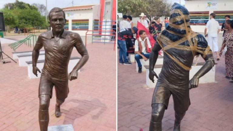 Vandalizan estatua de Dani Alves en Brasil tras ser encontrado culpable de agresión sexual