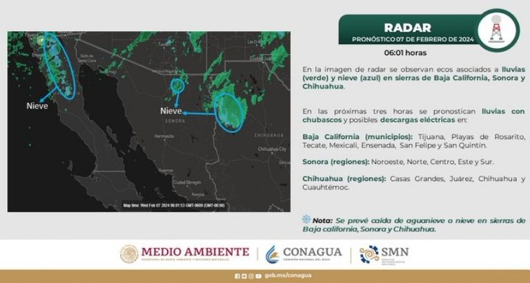 Clima en Sonora para hoy, miércoles 7 de febrero del 2024. Foto: Conagua