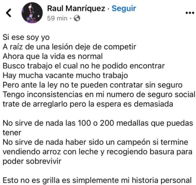 Exmedallista mexicano, Raúl Manríquez, ahora vende arroz con leche para sobrevivir