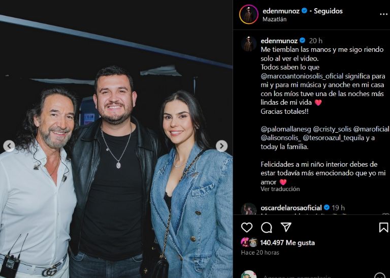 Edén Muñoz reacciona emocionado por colaborar con Marco Antonio Solis