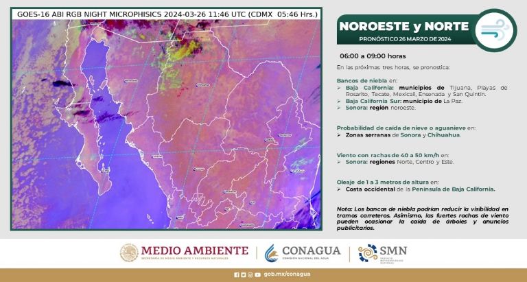 Clima en Sonora para hoy, martes 26 de marzo. Foto: Conagua