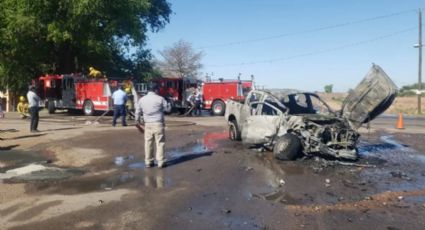 (FOTOS) Ciudad Obregón: Choque de tráiler termina con auto calcinado y una víctima